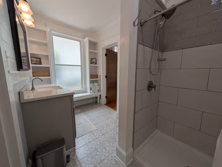Bathroom with patterned tile